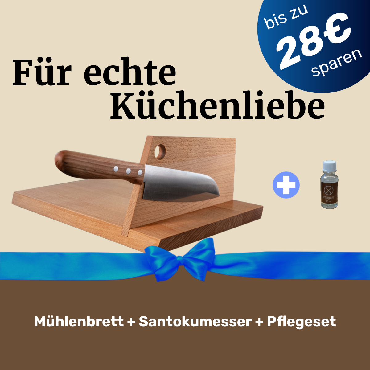 Für echte Küchenliebe: Mühlenbrett + Öl + Santokumesser