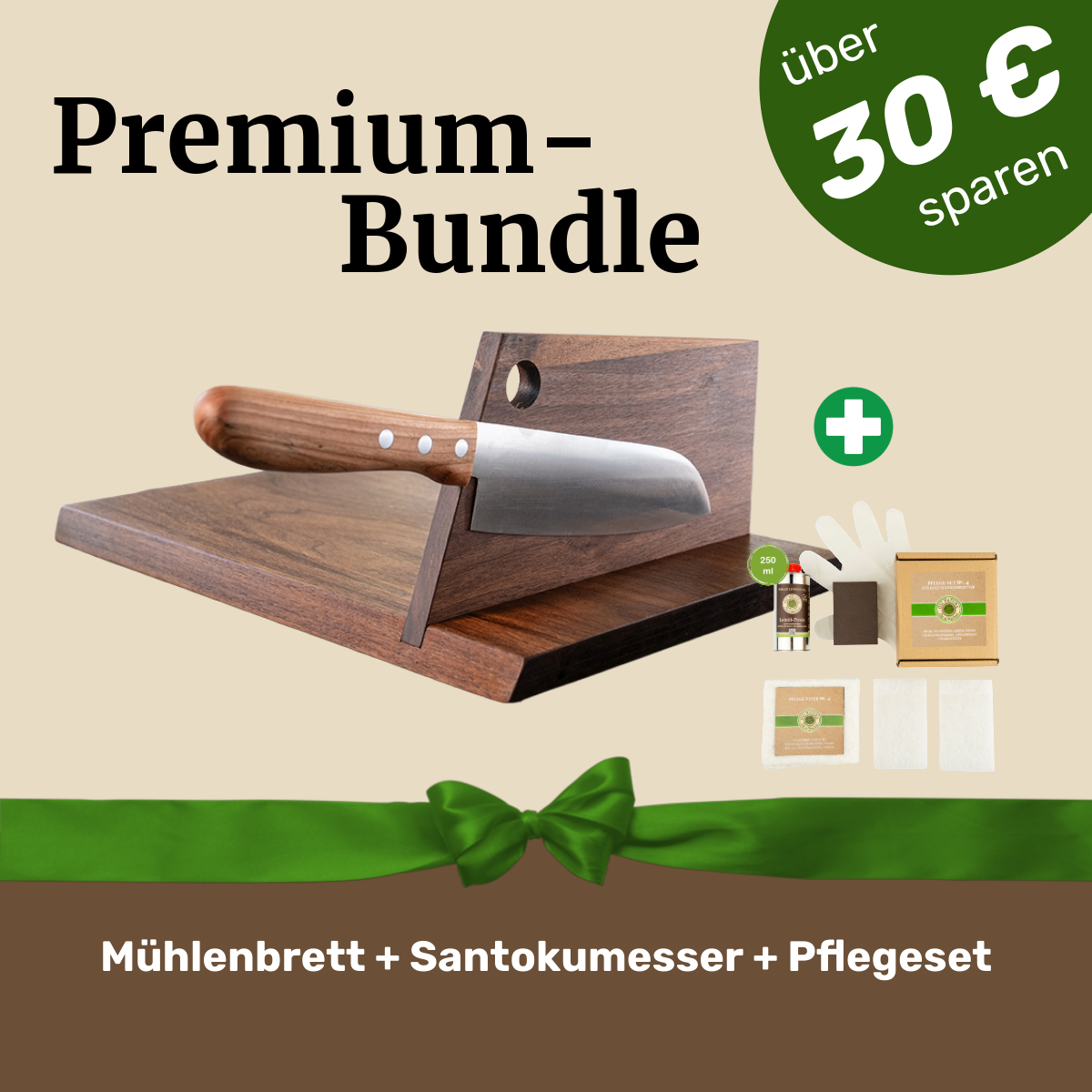 Premium-Bundle: Mühlenbrett + Pflegeset + Santokumesser